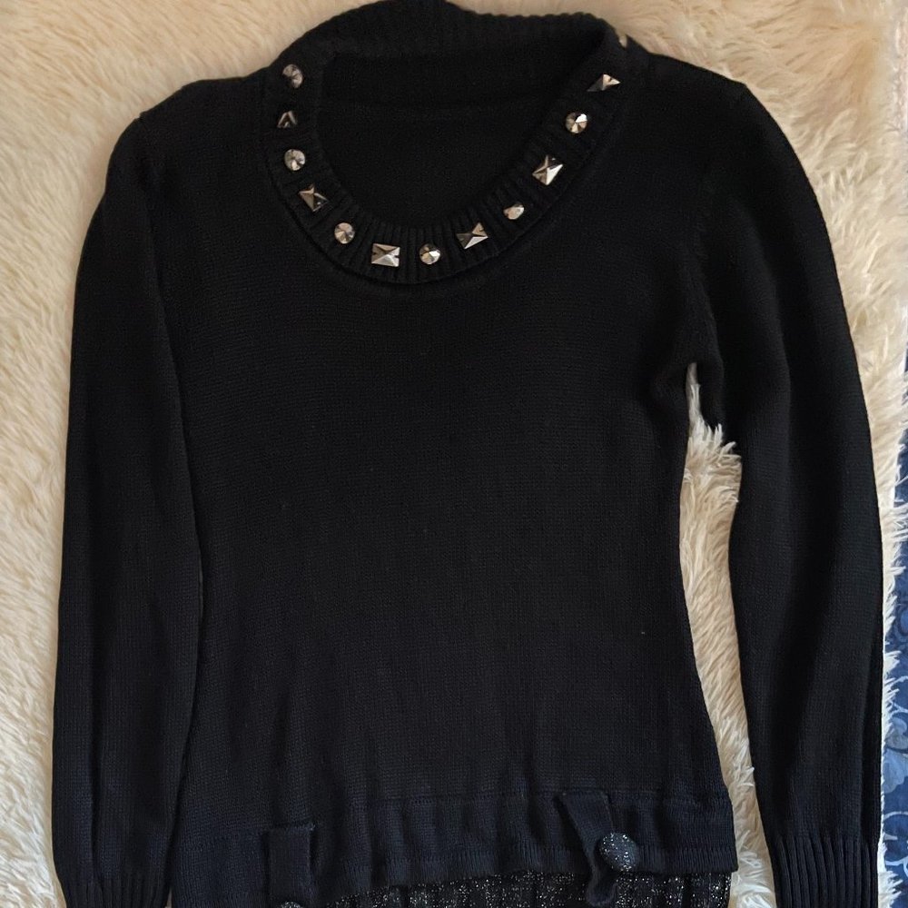 Women Black Long Sweater Top - S